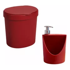 Kit Coza Fregadero Basurero + Dispenser Rojo Plástico 5onzas