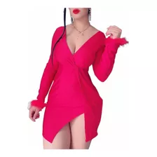 Vestido Nudo Escote , Puño Pluma , Dama