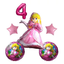Pack Globos Princesa Peach Mario Bross X 5 + Número 
