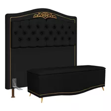 Cabeceira Cama 140cm Calçadeira Baú Imperial Sintético Preto