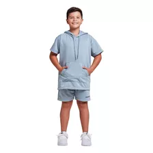 Conjunto Infantil Menino Camisa Capuz E Shorts Moletom Kids