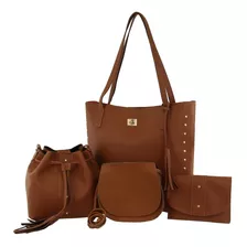 Bolsa Feminina Kit Com 4 Peças Sacola E Transversal Casual