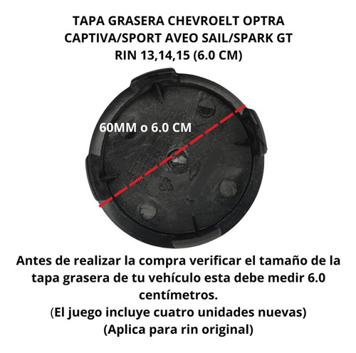 Tapa Centro Rin Copa Chevrolet Aveo Optra Captiva Spark  X1 Foto 4