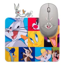 Mouse Sem Fio 3 Botoes 1000 Dpi Com Mouse Pad Looney Tunes Cor Colorido