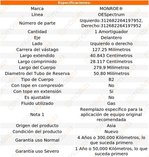 (1) Amortiguador Del Oespectrum Gas Der O Izq Rainier 04/07 Foto 2