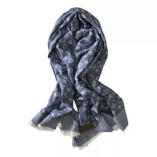 Pashmina Echarpe Lenço Louis V Azul Jeans