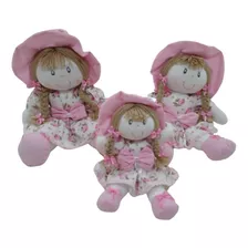 Trio De Boneca Chapeú Rosa Para Nicho De Quarto De Bebê