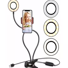 Soporte Para Teléfono Celular Ring Light Led + Selfie Live You Tube, Color Negro