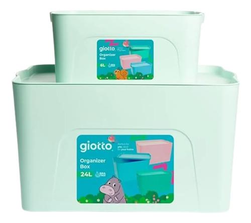 Kit 2 Caixa Organizadora 6l 24l Infantil Verde Giotto Tampa