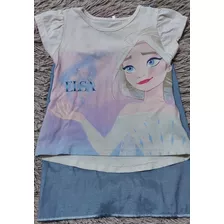 Remera Beba Niña Elsa Frozen Disney Con Capa Desmontable