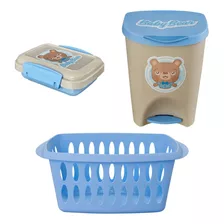 Kit Banho Bebê Banheiro C/ Saboneteira Lixeira 7,5l E Cesto