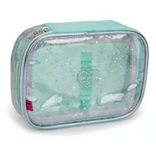 Estojo Box Escolar Kika Transparente Glitter Com Chaveiro 