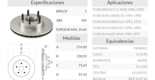Disco Delantero De Freno Ford Explorer Xlt 91-92 Foto 2