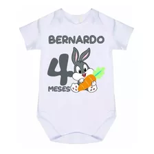 Body Bebê Personalizado 4 Meses Aniversário Nome Do Bebê 