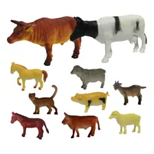 Mini Animais Fazenda Plástico Brincadeira Infantil 10 Peças