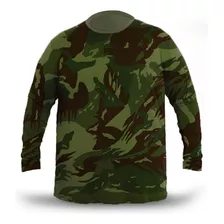 Camiseta Manga Longa Plus Size Camuflado Exército Militar Uv