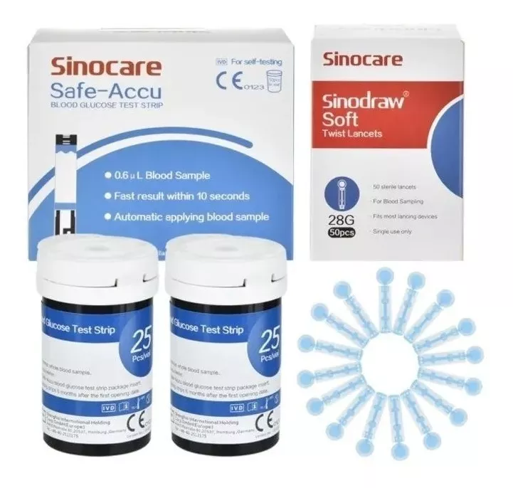 50 Tiras Reactivas Y 50 Lancetas Sinocare Safe Accu