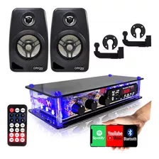 Kit Som Amplificador Bluetooth E 2 Caixas Acústicas Pretas