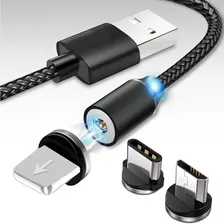 Cable Cargador Nylon Magnetico 3 En 1 Usb 1 Metro De Colores