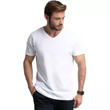 Combo Com 5 Camisetas Masculinas Decote V Em Algodão Fio 30