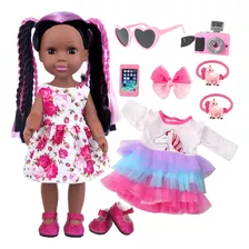 Muñeca Afroamericana + Accesorios Y Pelo Largo