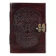 Diario De Cuero Con Calavera, Cuaderno Antiguo Hecho A Mano 