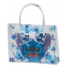 Bolsa Transparente Casual Stitch Azul 110-74 Correa De Hombro Blanco Diseño De La Tela Floreado