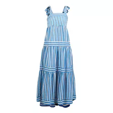 Vestido Largo En Color Blanco Con Azul Claro Cklass 982-55