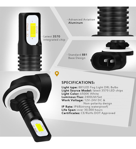 881 Bombillas De Luz Antiniebla Led 4000 Lm 80 W Para Kia Foto 3