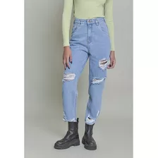 Calça Jeans Mom Dialogo Destroyed Rasgos E Puídos Feminina