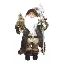 Papai Noel Casaco Arvore E Cedro Luxo 30cm Cor Preto