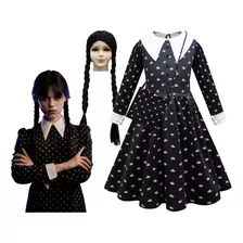 Vestido Wandinha Wednesday Addams Halloween E Bolsa E Peruca