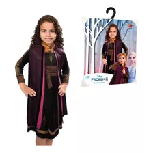 Fantasia Vestido Infantil Anna Frozen 2 Com Capa Luxo Menina