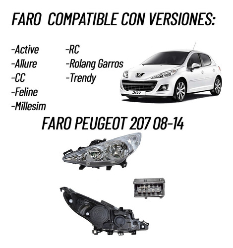 Faro Peugeot 207 Europeo 2008 2009 2010 2011 2012 2013 2014 Foto 8