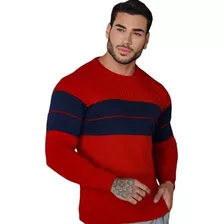 Blusa Tricot Masculina Lã Suéter Detalhe Canelado