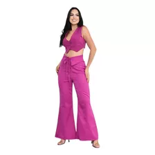 Conjunto Calça Com Cós Dobrada E Blusa Estilo Colete