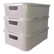 Kit 3 Caixas Organizadora Rattan Cesto Decorativo 10l Tampa