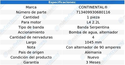 Banda Serpentina B/agua, Alt 1045 Mm Omni L4 2.2l 85-87 Foto 5