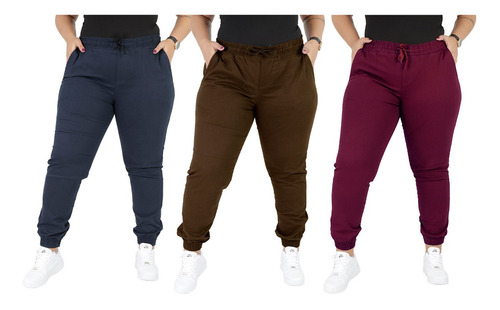 Kit 3 Calça Jeans/sarja Feminina Jogger Plus Size G1 Ao G4