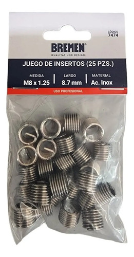 Set X25 Insertos P Roscas M 8 X 1.25 Inoxidable Bremen 7474