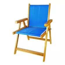 Cadeira Madeira Dobrável Área Varanda Jardim Piscina Azul