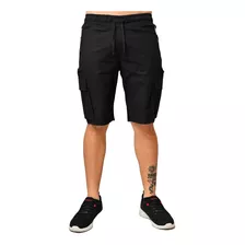 Pantaloneta Bermuda Tipo Cargo, Jogger Corto En Dril Licrado