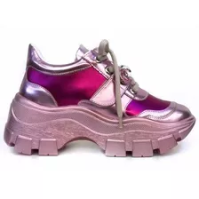 Tênis Chunky Dad Sneaker Colorido Holográfico Metalizado