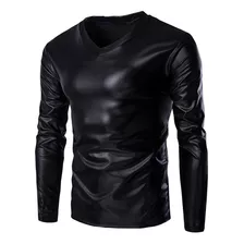 Camiseta Masculina De Manga Comprida Y Tops Shiny Wet Look