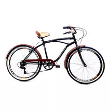 Bicicleta Beach Bike Route Bike Retro Beach Masculina Aro 26 17.5 7v Freios V-brakes Cor Preto/marrom Com Descanso Lateral