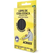 Gizes De Cera Acrilex Lápis De Cera Estaca X 12 U- Preto