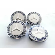 4 Tapas Centro De Rin Mercedes Benz 75mm Azules Originales 