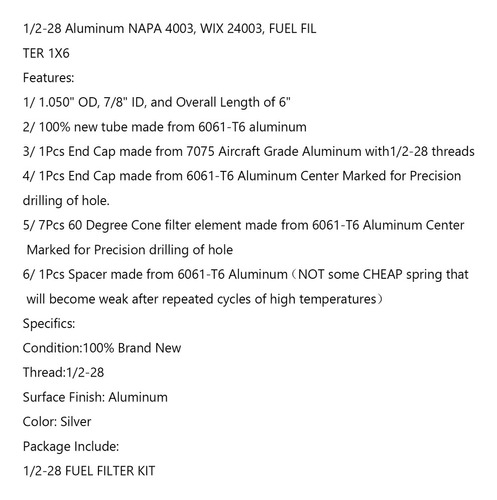 1/2-28 Aluminio Napa 4003, Wix 24003, Kit De Filtro De Foto 9