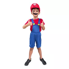 Fantasia Infantil Menino Mario Bros Nintendo Com Mascara