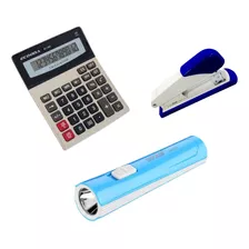 Kit Calculadora +grampeador +lanterna P/ Indent. Nota Falsas